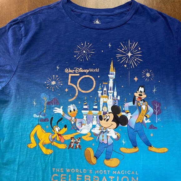 Disney Ombre 50th Anniversary Celebration T-Shirt Unisex Size Large Blue Cotton - Picture 3 of 11